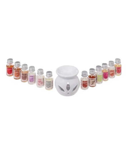 Brûle-Parfum & 12 Flacons d'Huiles 10ml Blanc