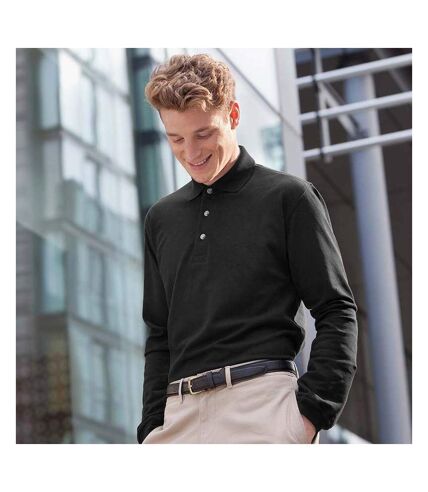 Henbury Mens Classic Plain Long Sleeve Cotton Polo Shirt (Black)