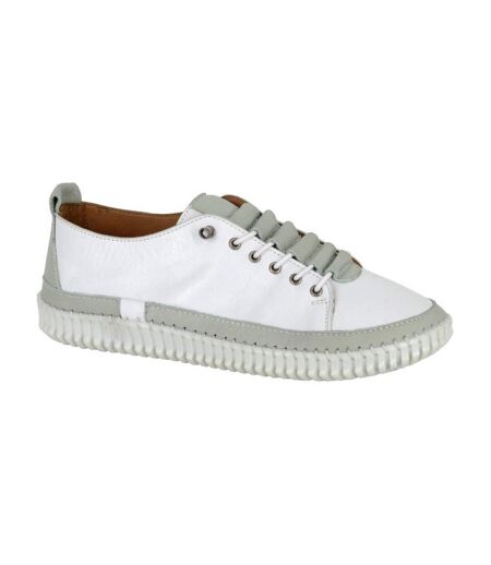 Womens/ladies Softie Leather Trainers White Mint Mod Comfys