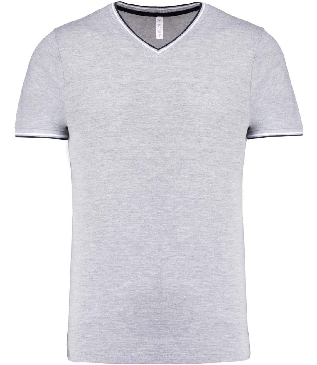 T-shirt manches courtes coton piqué col V K374 - gris chiné - homme-2