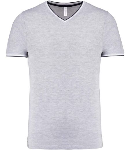 T-shirt manches courtes coton piqué col V K374 - gris chiné - homme