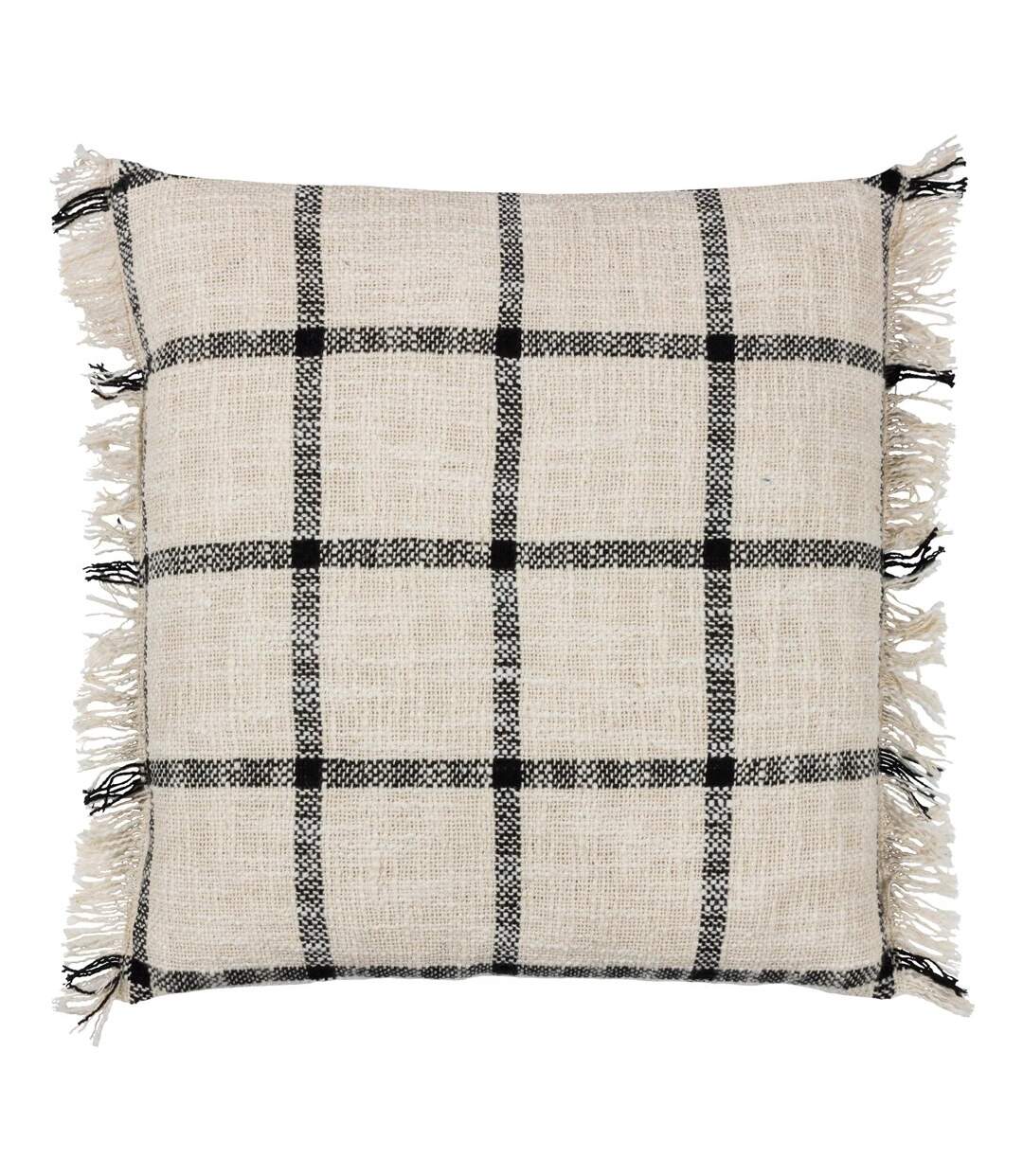 Beni fringed checked cushion cover 45cm x 45cm natural/black Yard-1