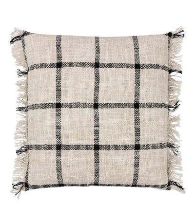 Beni fringed checked cushion cover 45cm x 45cm natural/black Yard