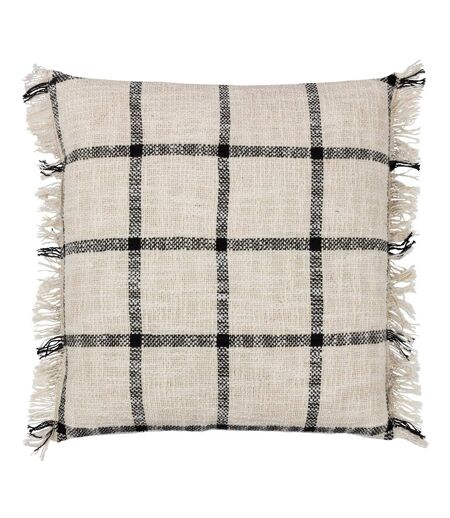 Beni fringed checked cushion cover 45cm x 45cm natural/black Yard