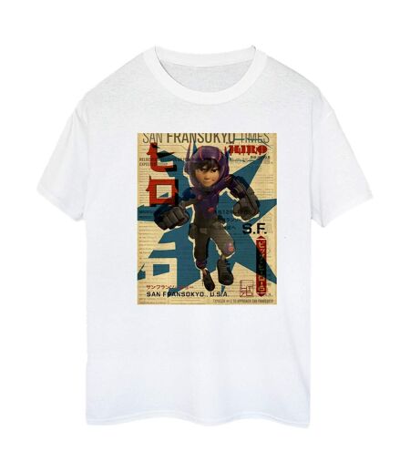 Disney Femme/Les femmes Big Hero 6 Baymax Hiro Newspaper Coton Boyfriend T-Shirt (Blanc) - UTBI15473