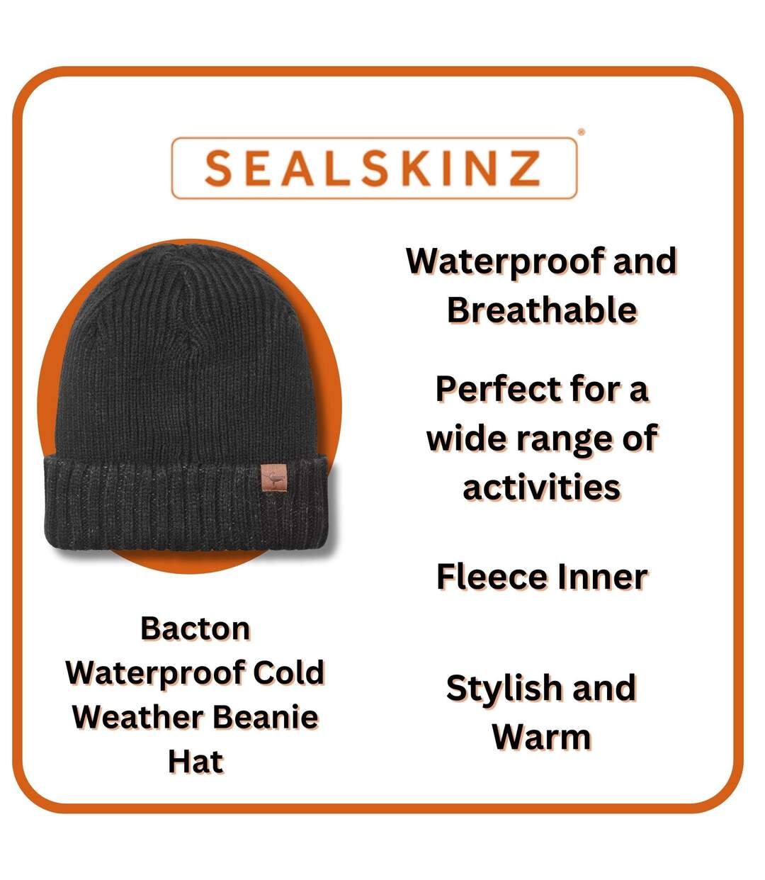 Mens Waterproof Cold Weather Roll Cuff Beanie Hat-3
