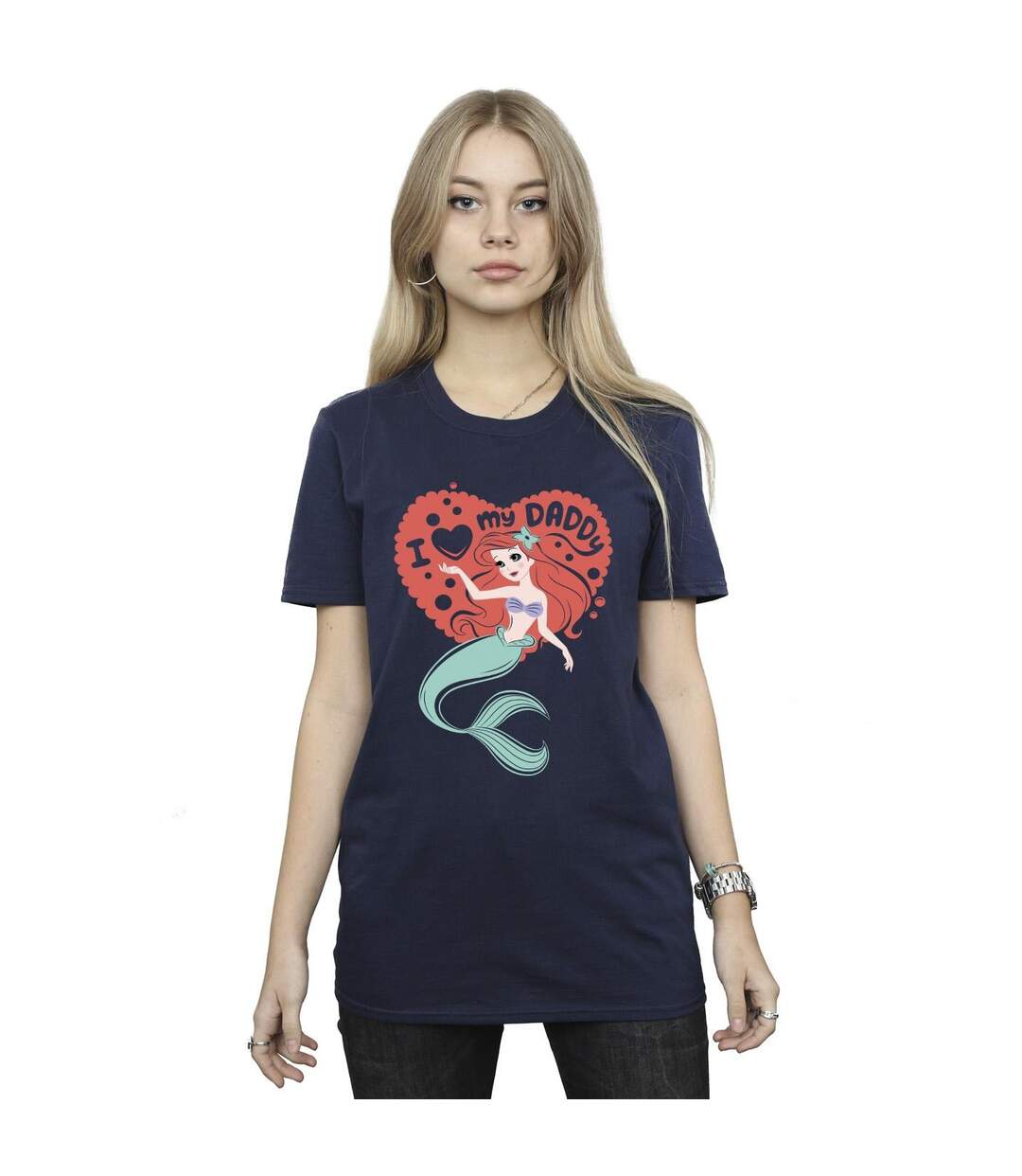 Disney Femme/Ladies The Little Mermaid Love Daddy Cotton Boyfriend T-Shirt (Bleu marine) - UTBI30984-2
