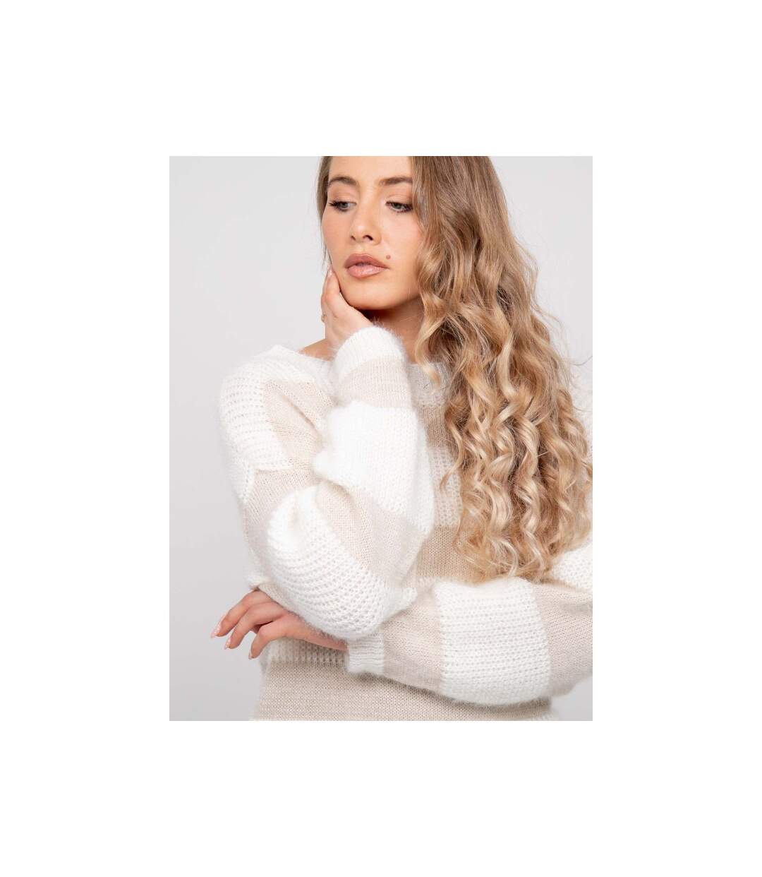 Pull rayures larges maille duveteuse KLODEL - Dona X Lisa-3