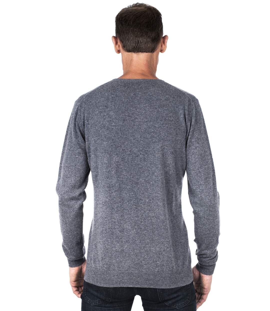 Pull cachemire homme col V gris