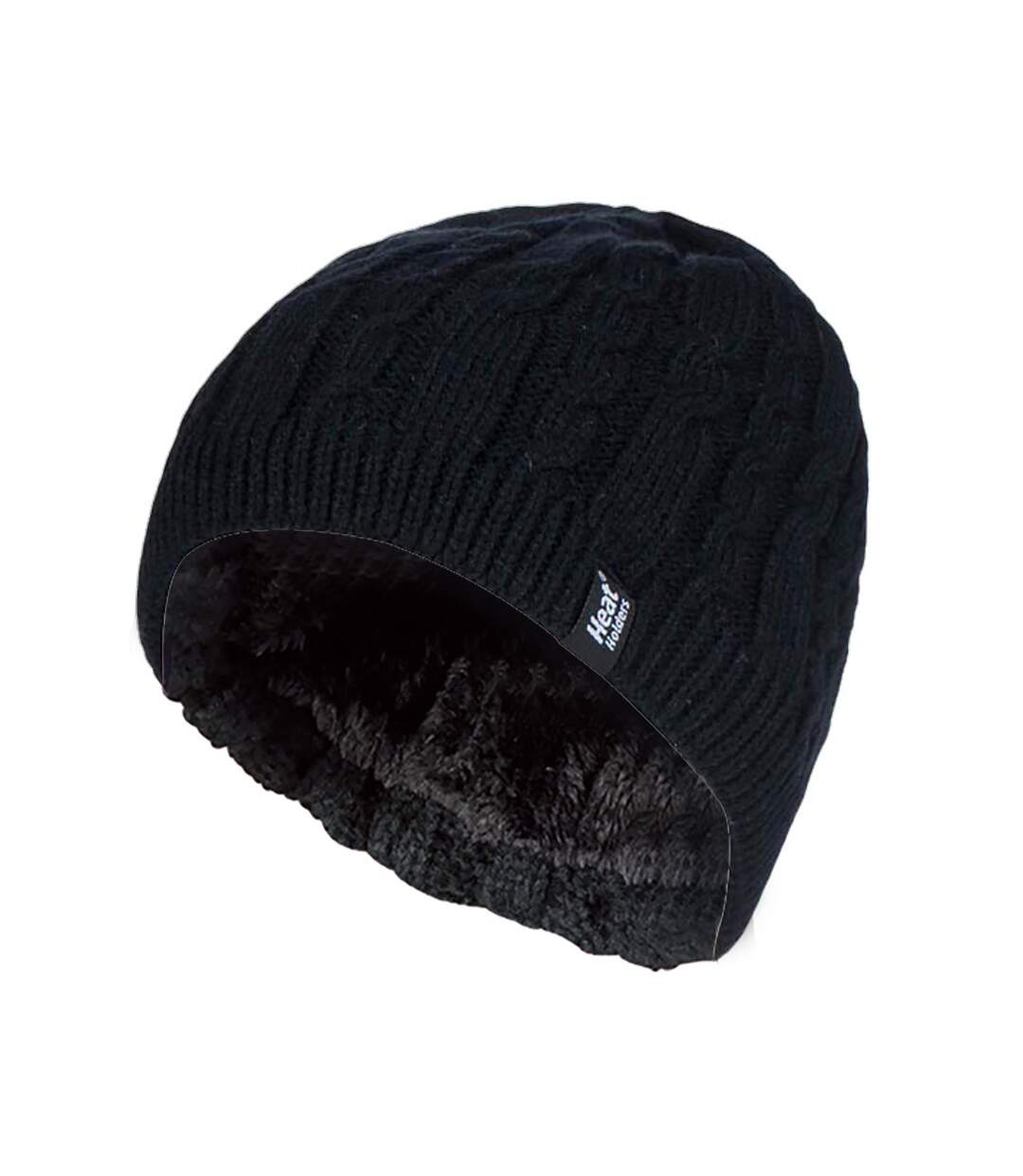 Womens Ribbed Cable Knit Fleece Lined Beanie Hat-1