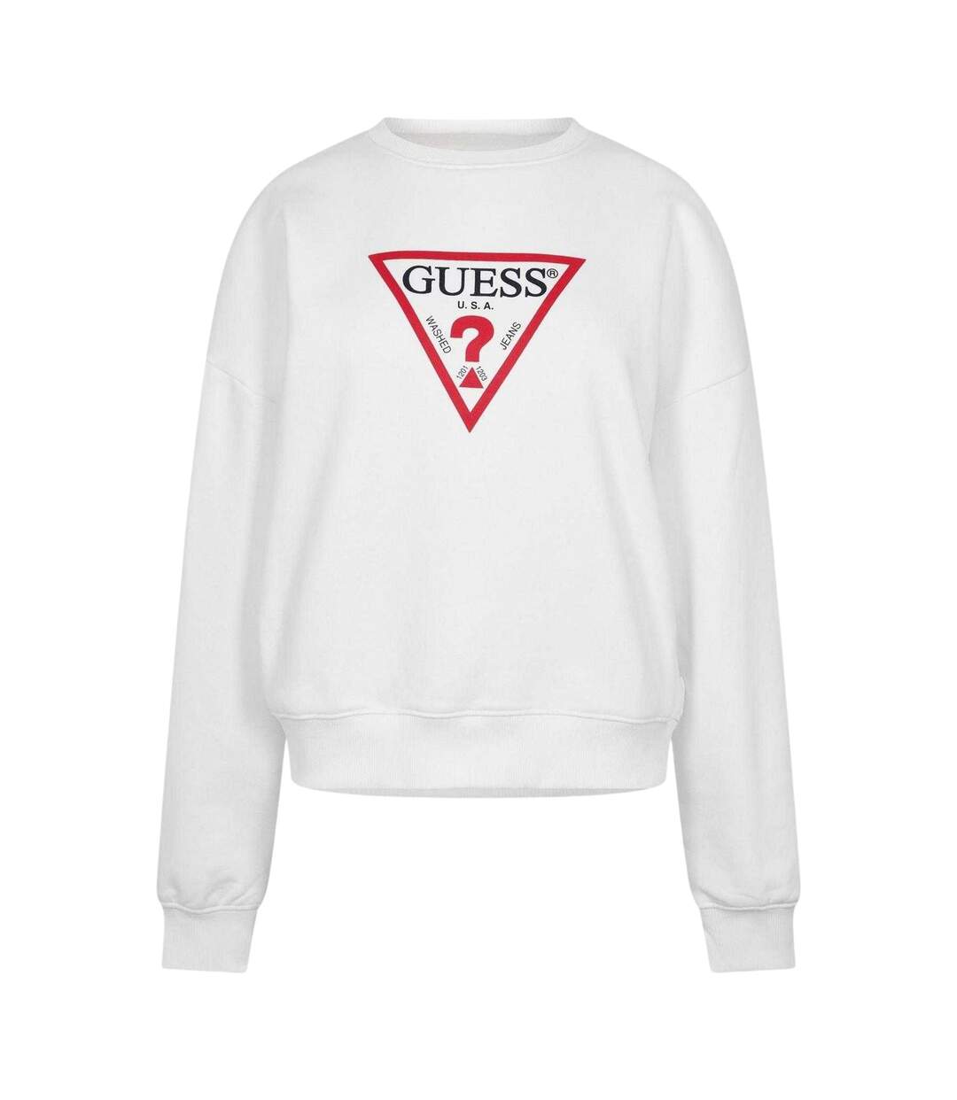 Womens/ladies Icon Crew Neck Relaxed Fit Jumper Pure White Guess-1