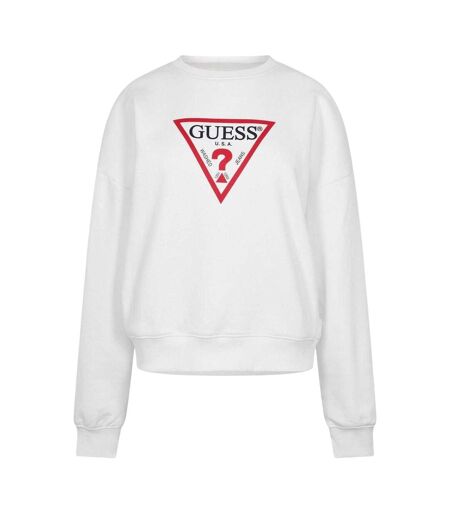 Womens/ladies Icon Crew Neck Relaxed Fit Jumper Pure White Guess