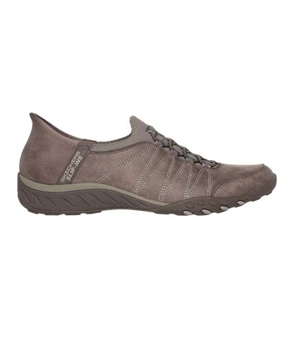 Womens/ladies breathe easy home body faux leather trainers dark taupe Skechers