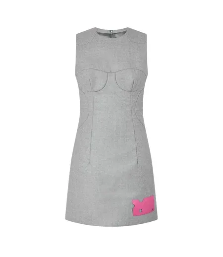 Robe Courte Sans Manches Sheath Femme Gris Off White