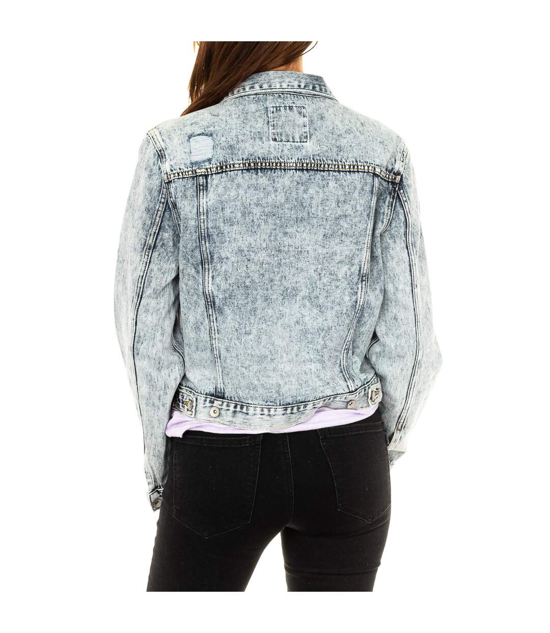 Worn effect denim jacket with button closure G50654CR woman-3