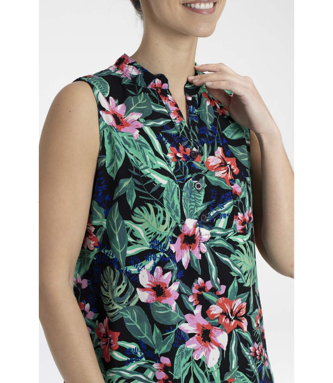 Top TROPIQUE Fleurs vert