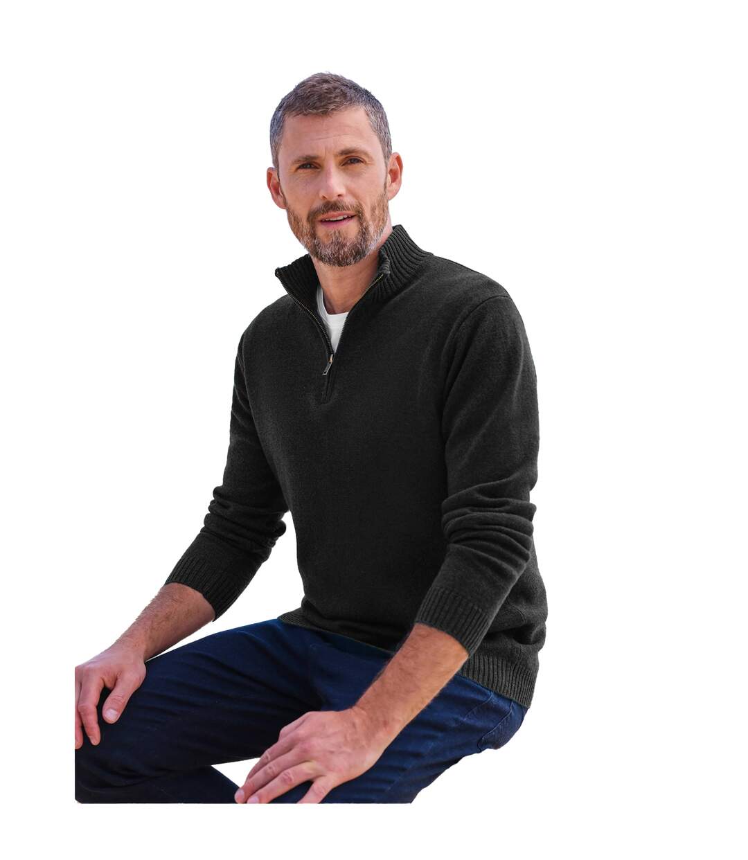 Pull À Col Zippé En Laine D'agneau Pour Hommes Noir WoolOvers-1