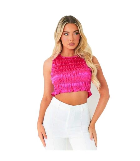 Womens/ladies Crinkled Satin Sleeveless Crop Top Pink Missy Empire