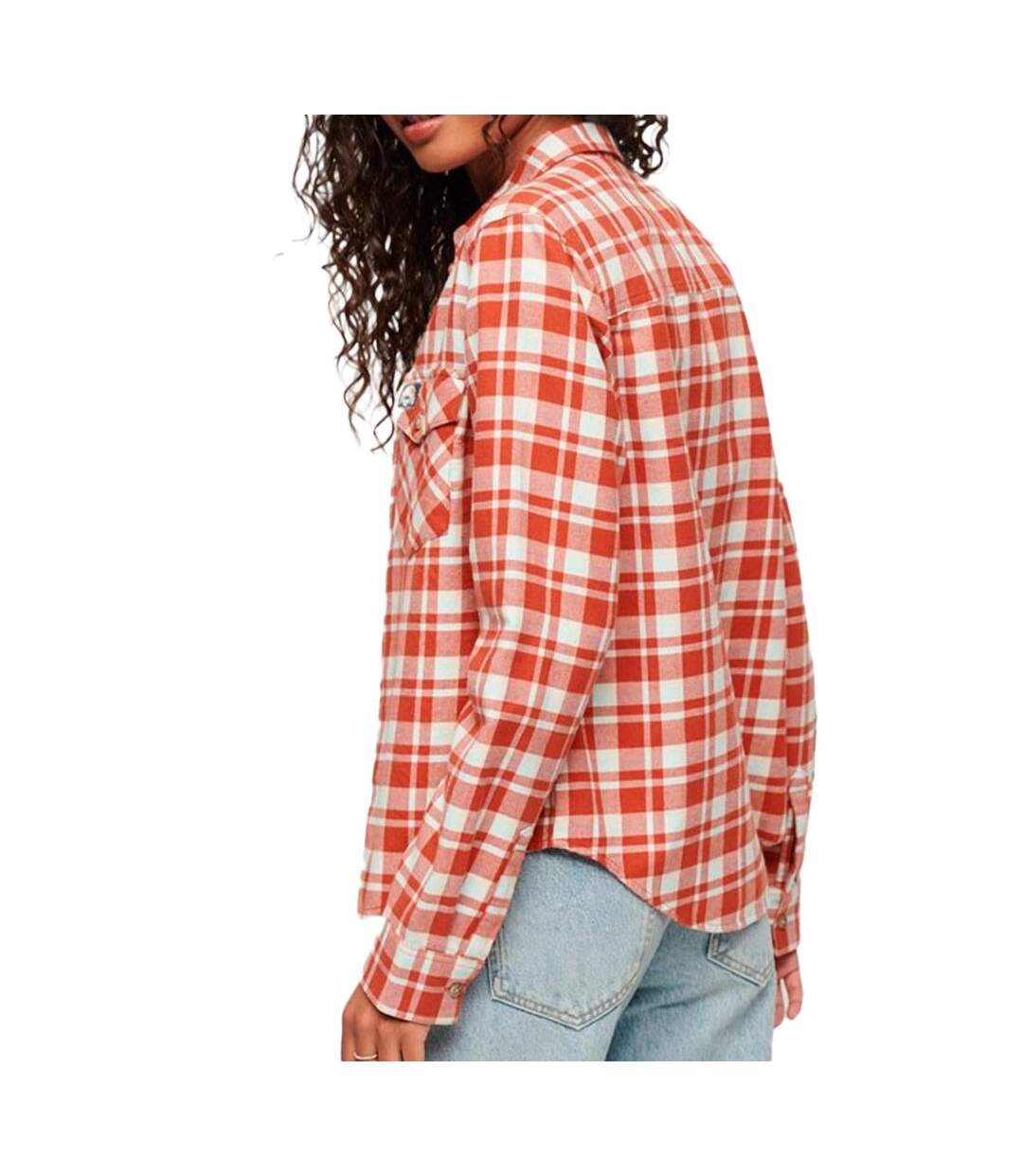 Chemise manches longues orange/blanche femme superdry lumberjack - l-2