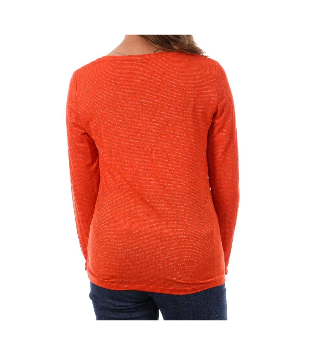 T-shirt orange à rayures femme pieces tamara-2
