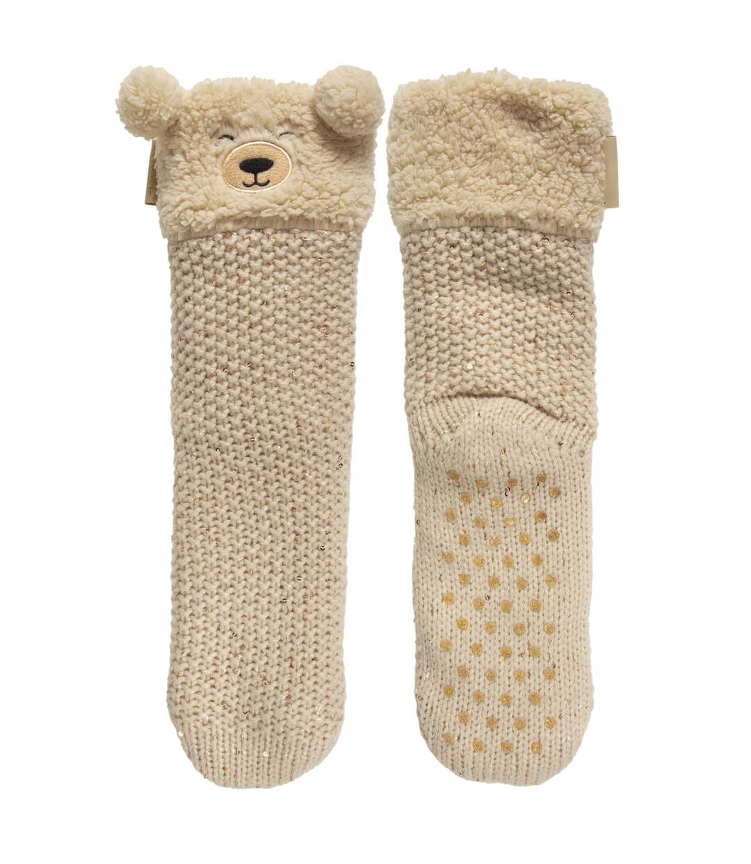 Isotoner Chaussettes d'intérieur femme en maille sequins et sherpa détail ours - fourrées-2