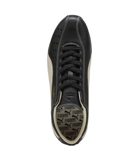 Womens/ladies Sprint Leather Flat Trainers Black White Puma