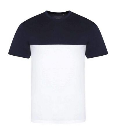 Awdis Just Ts T-Shirt unisexe adulte Colour Block (Blanc / bleu marine) - UTRW7673