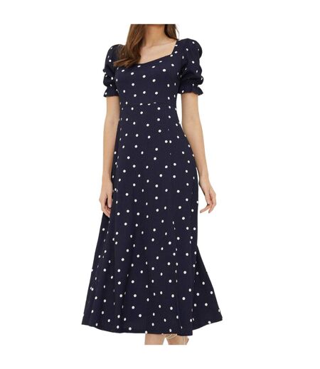 Womens/ladies Spotted Sweetheart Midi Dress Navy Dorothy Perkins