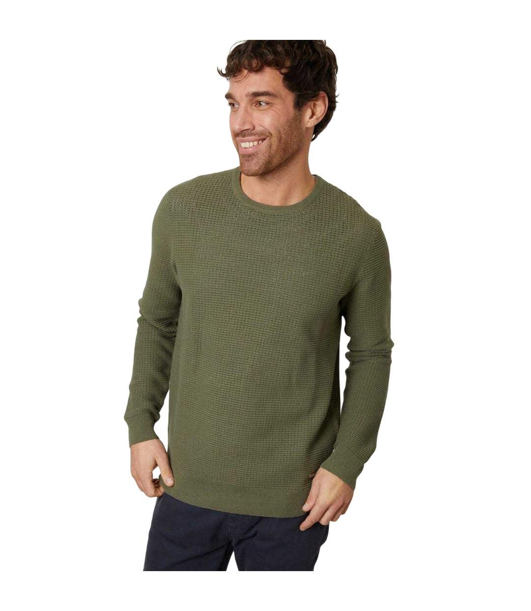 Mens Yarra Textured Regular Jumper Olive Threadbare-2