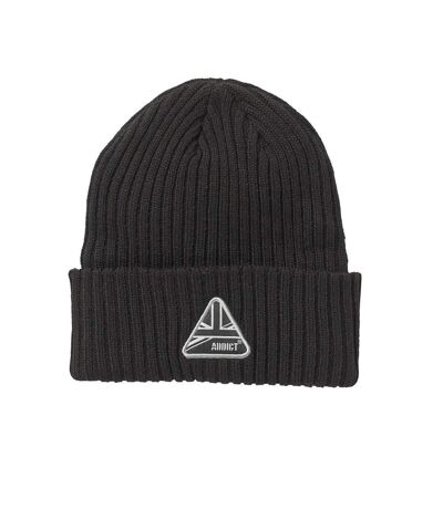 Addict Ribbed Embroidered Detail Beanie (Black)