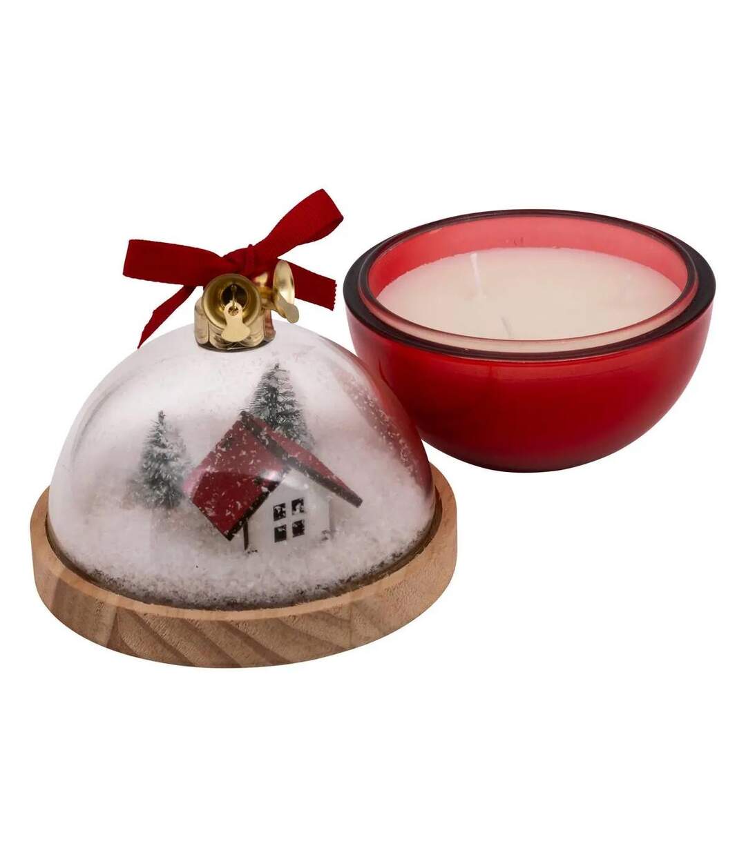 Bougie Parfumée de Noël Boule à Neige 130g Rouge-2