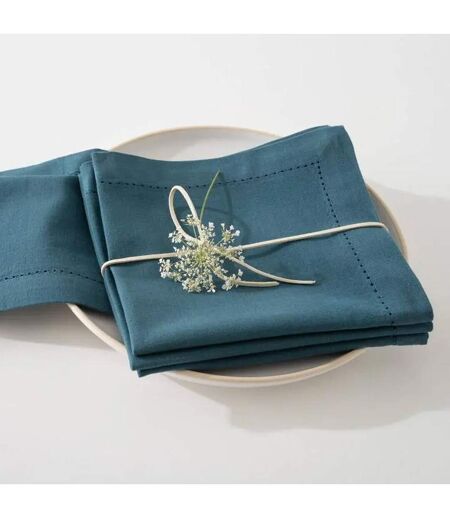 Lot de 4 Serviettes de Table Chambray 40x40cm Bleu Canard