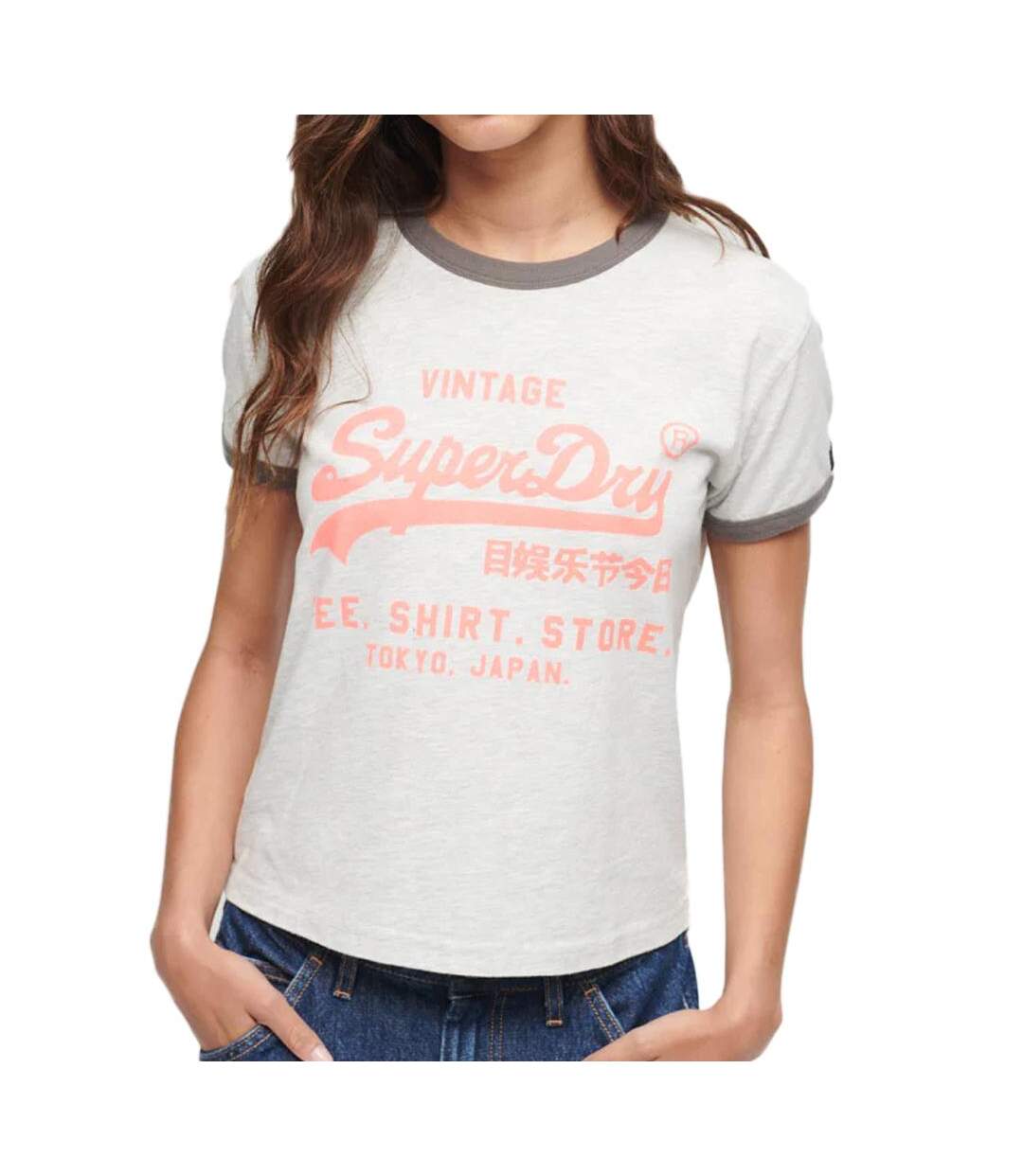 T-shirt Gris Chiné Femme Superdry Neon - L-1