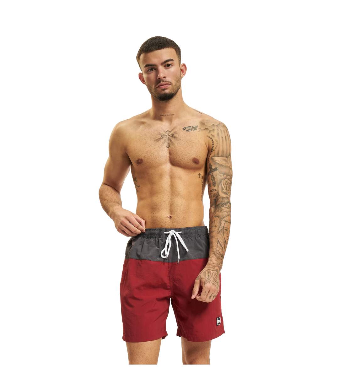 Mens Block Swim Shorts Brick Red Dark Shadow Urban Classics-2