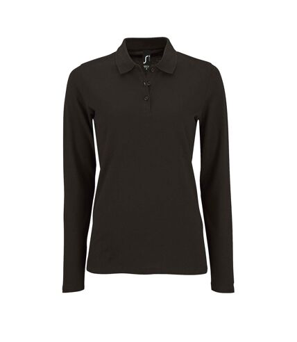 SOLS Womens/Ladies Perfect Long Sleeve Pique Polo Shirt (Black) - UTPC2908