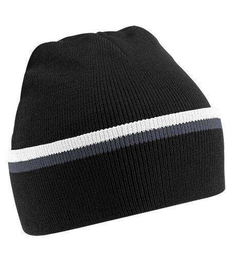 Bonnet teamwear adulte noir / gris foncé / blanc Beechfield