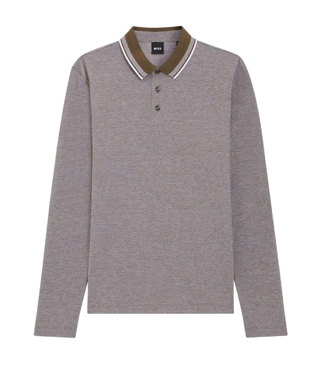 Polo Manches Longues Homme Gris Kaki Boss-2