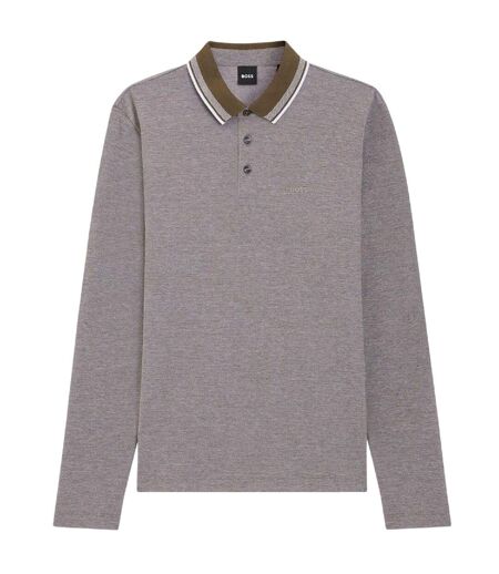 Polo Manches Longues Homme Gris Kaki Boss