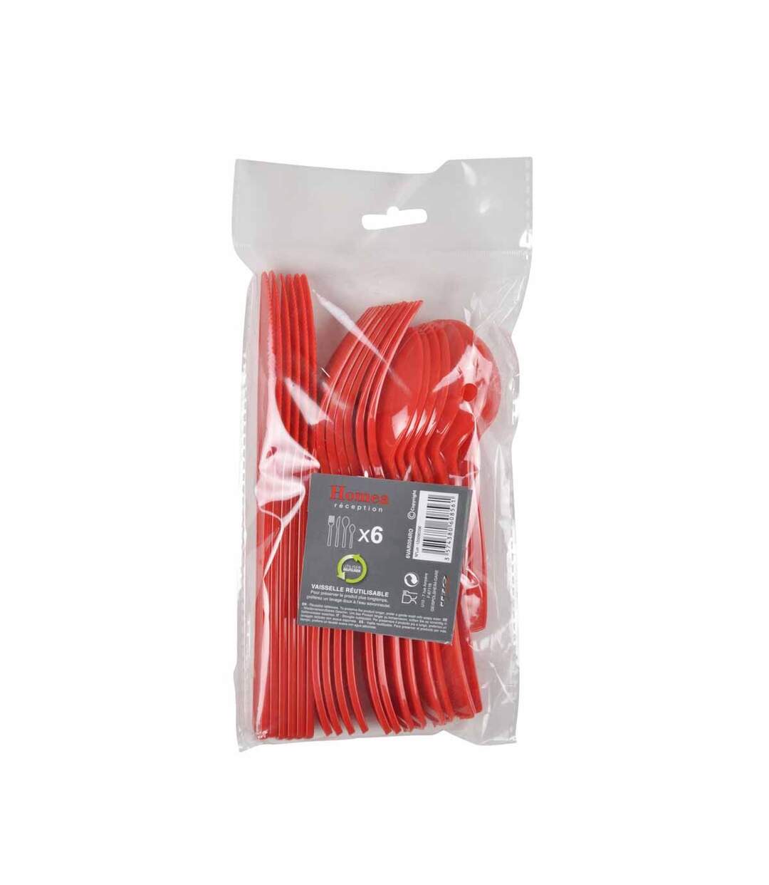 Ménagère 24 Pièces Couverts Réutilisables Rouge-2