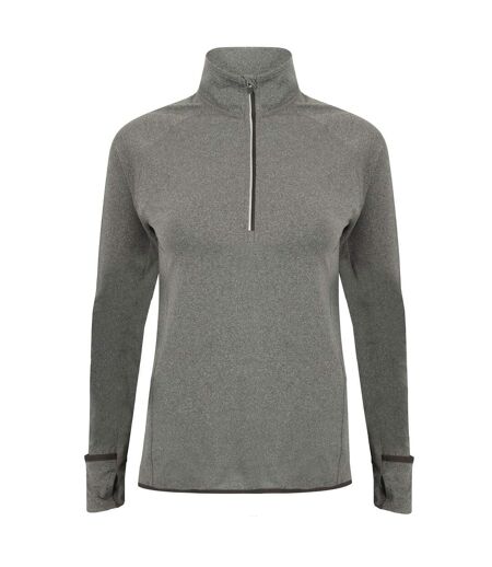 Womens/ladies long sleeve zip neck performance top grey marl Tombo