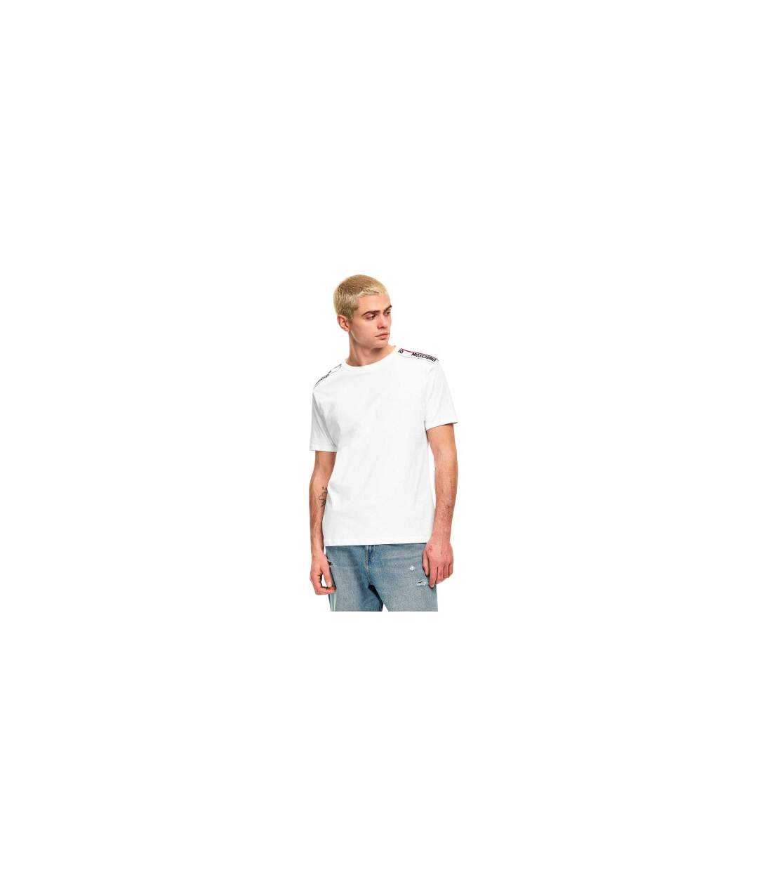 Mens Tape Regular T-shirt White Moschino-1