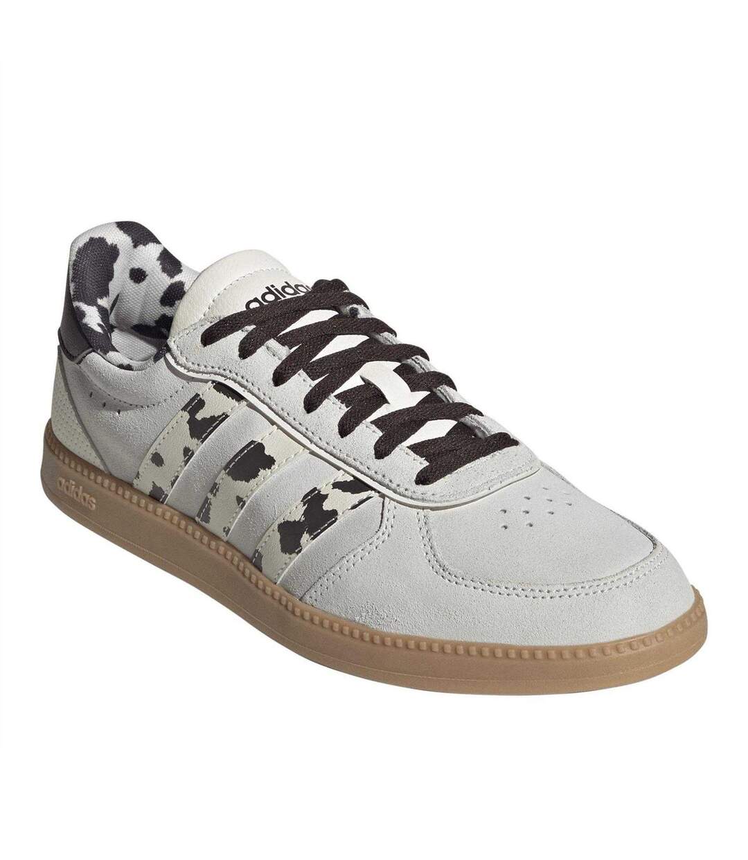Womens/ladies Sleek Cow Print Leather Trainers Off White Adidas-1