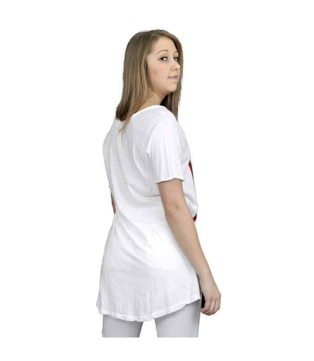 Tee shirt femme manches courtes motif devant couleur blanc-2