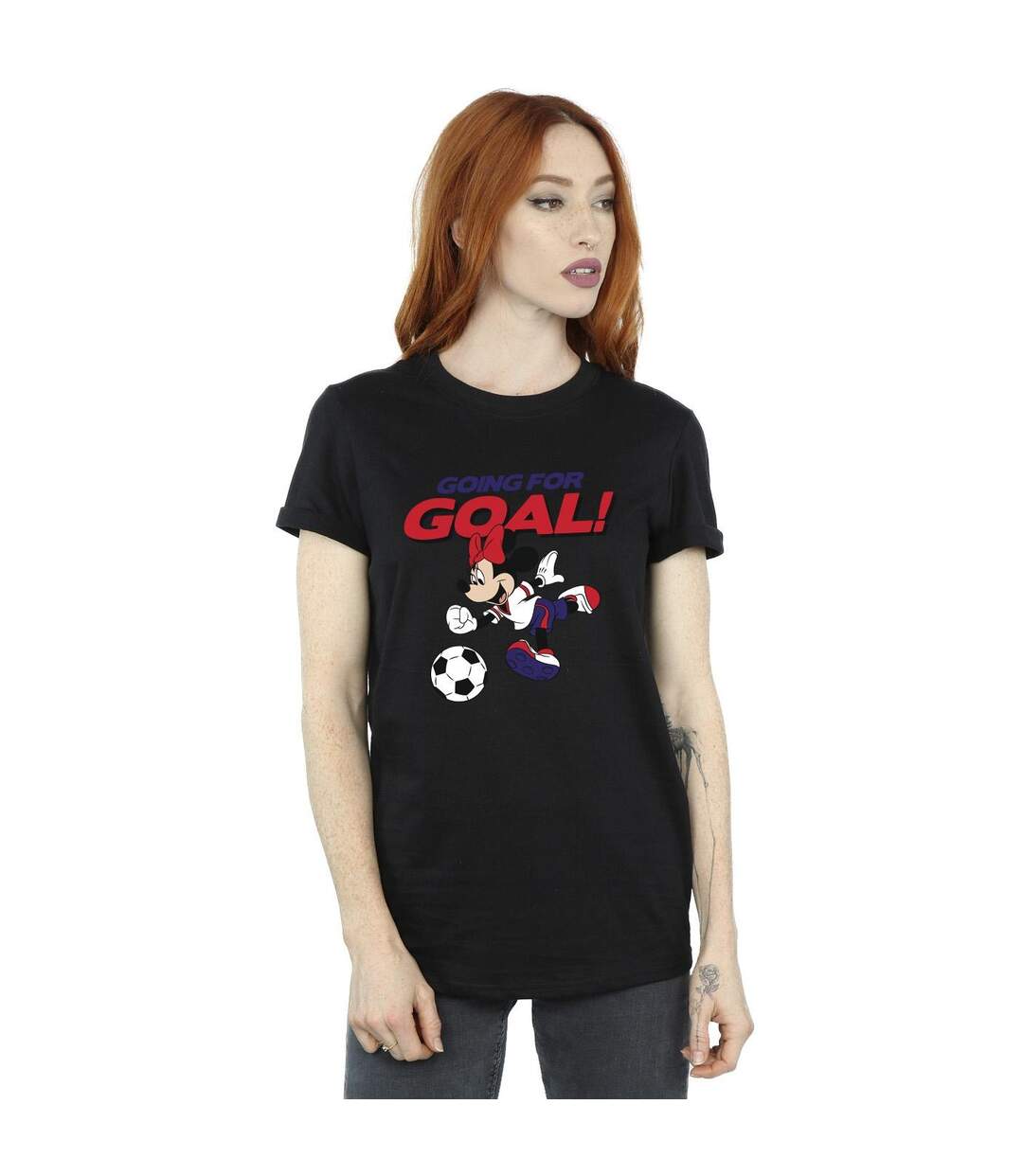 Disney Womens/Ladies Minnie Mouse Going For Goal - T-shirt boyfriend en coton (Noir) - UTBI38663-2