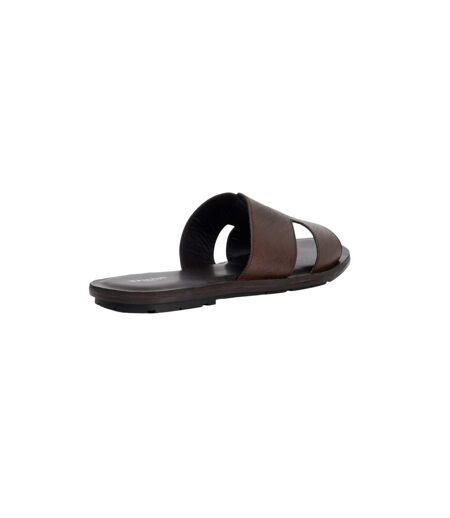 Mens Itos Leather Flat Slides Brown Dune London