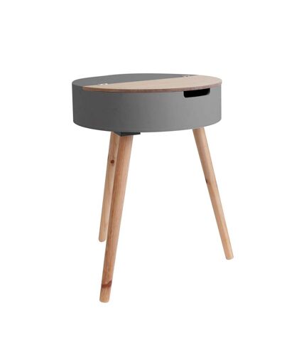 Table d'appoint coffre en MDF - Diam. 45 cm - Gris et Beige