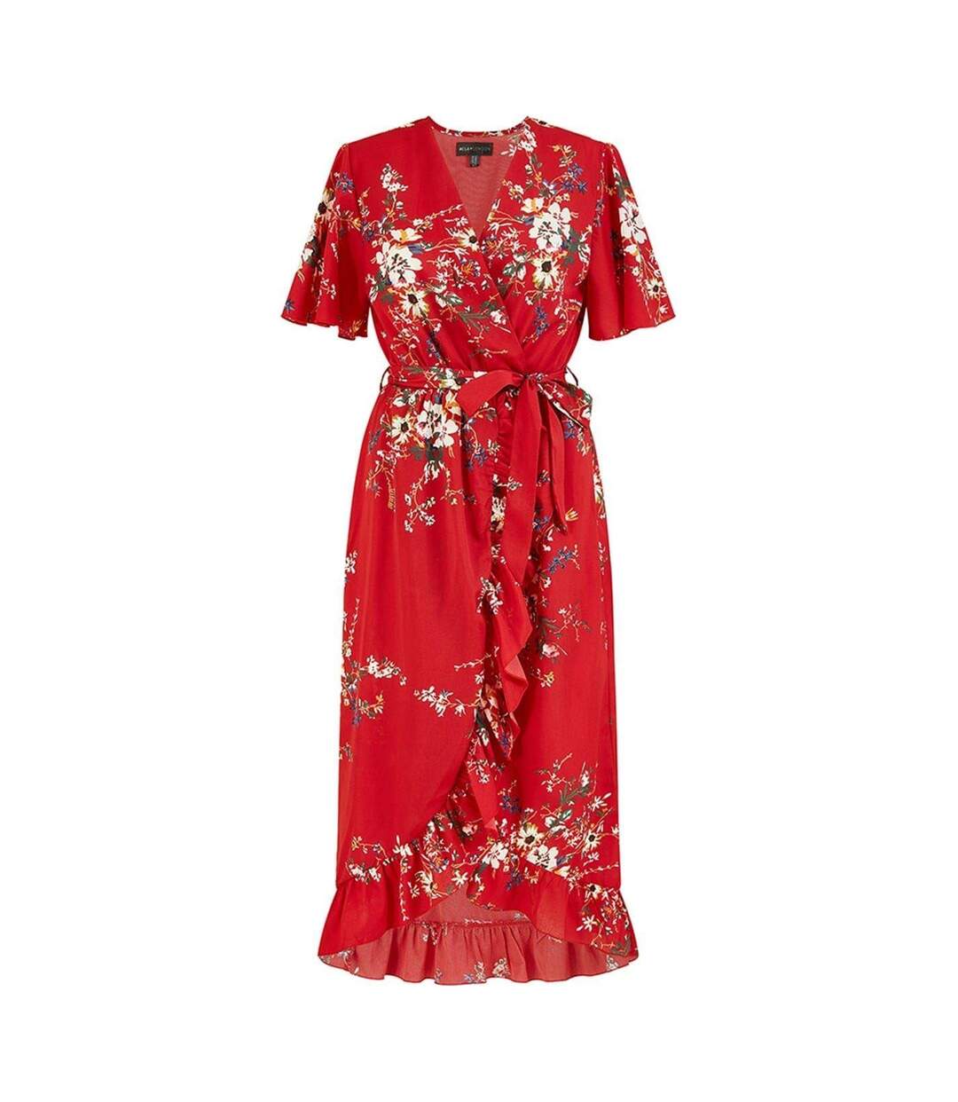 Robe Portefeuille Manches Volantées Motif/style Floral Femme Rouge Mela London-2