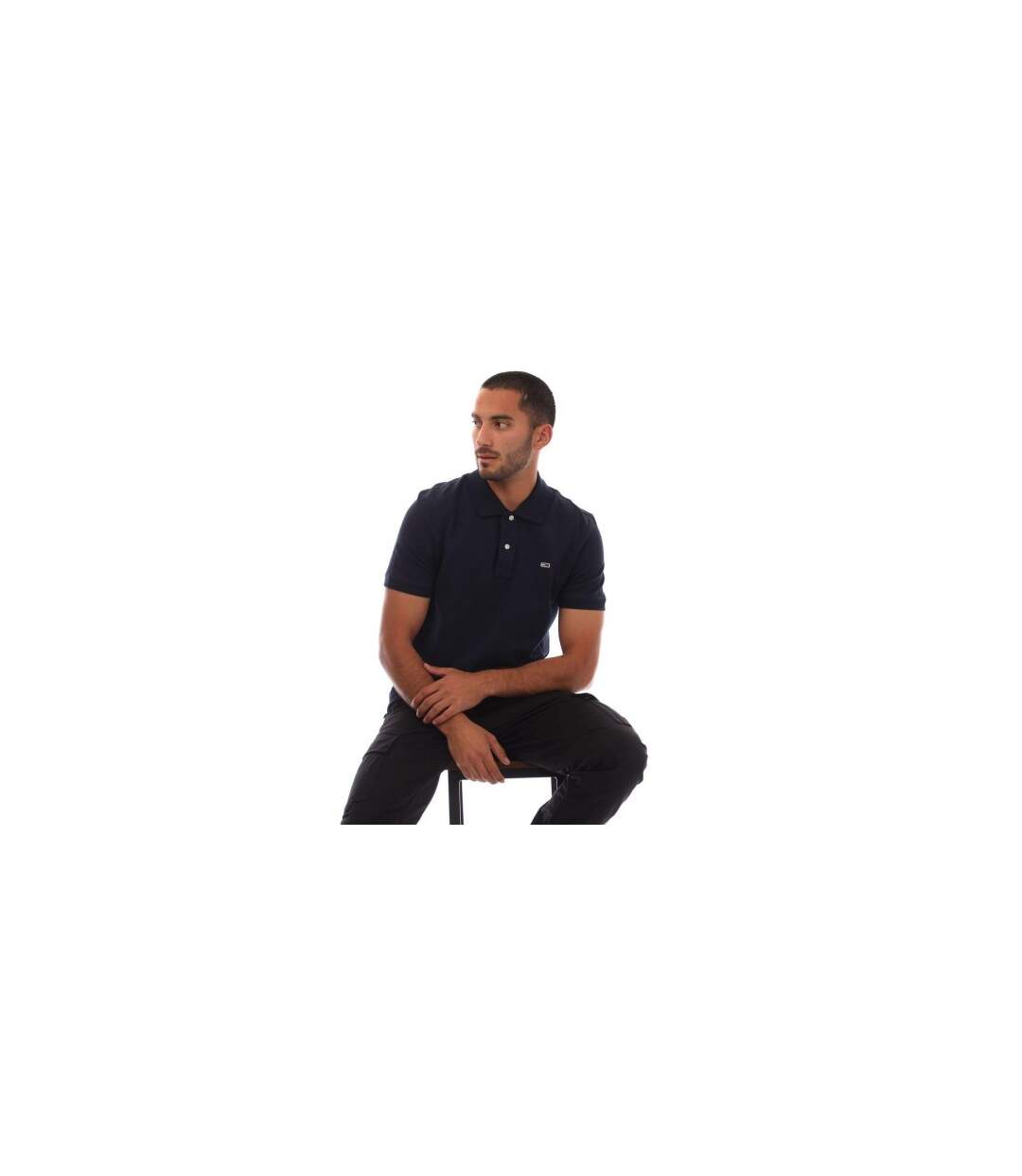 Mens Embroidered Logo Polo Shirt Navy Tommy Jeans-1