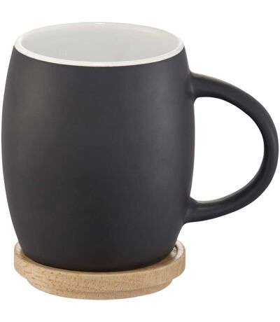 Hearth ceramic mug with wood lid/coaster 10.4 x 7.5 cm solid black/white Avenue