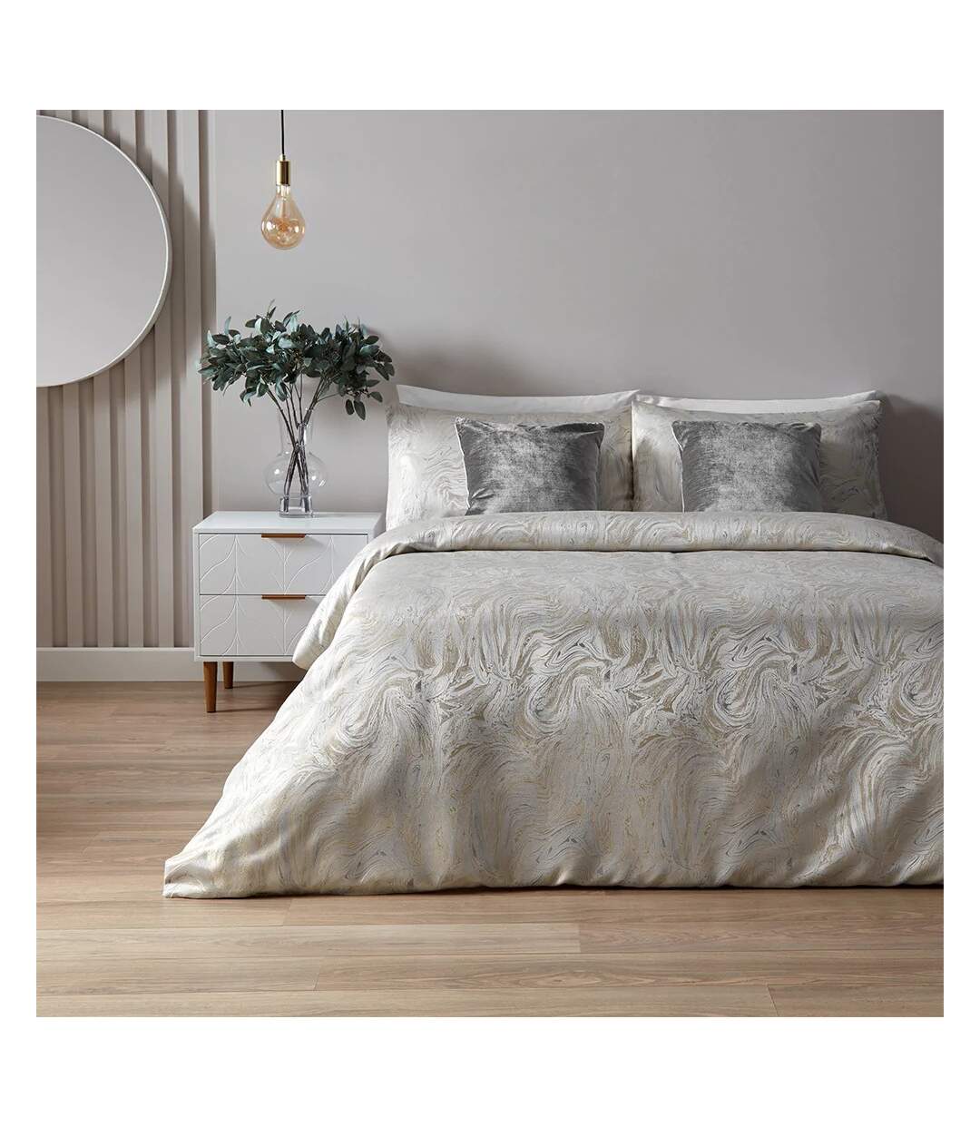 Jacquard marble duvet cover set oyster Paoletti-1